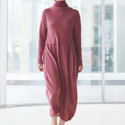 by basics - 7045 Dress long pleats & high neck - by basics