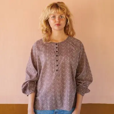 HABIBA - Autumn Leaf Blouse w/placket - Burgundy - Skjorter & bluser