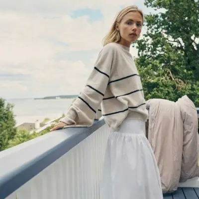 Care by Me - Sea stripe cashmere sweater - Wheat / Black - S - Kashmir strik