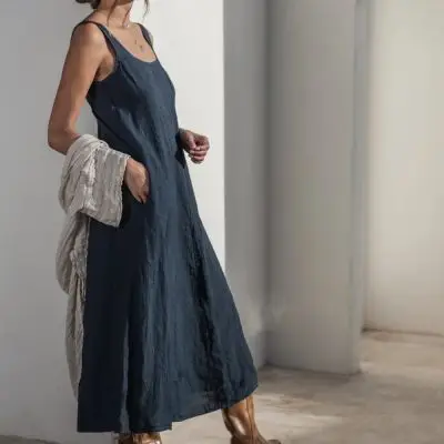 by Pias - Encanto hør kjole - navy - One Size - ByPias