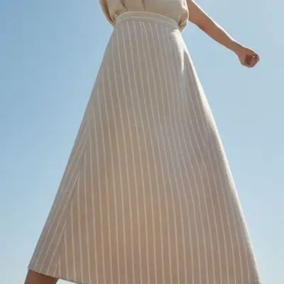 Care by Me - Laura classic A-nederdel - sand/hvid strib - str. M - Nederdele