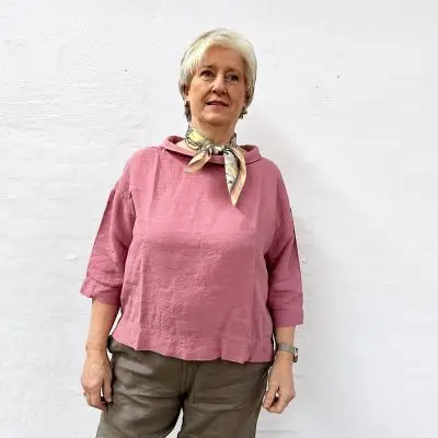 11001 Linen blouse w/collar 3/4 s - skjorter & bluser